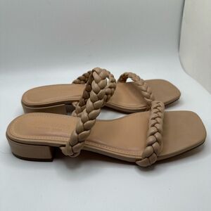 CUSHIONAIRE Women's braided low block heel sandal +Memory Foam 7.5 NUDE